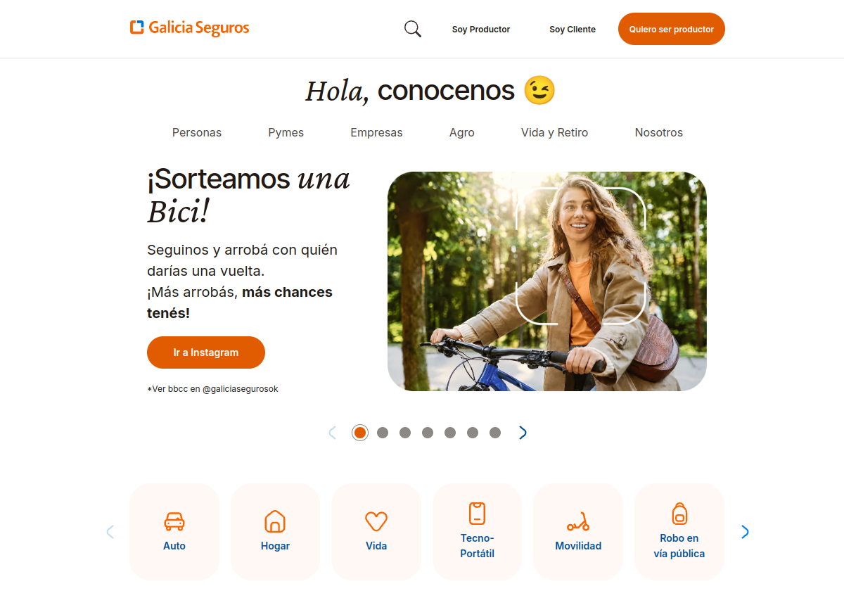 Vista del sitio de Galicia Seguros